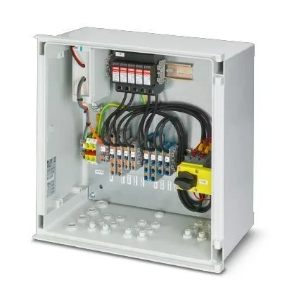 Phoenix contact Box adj. gener. to the syst. photovolts. for 2MPPT,with DC fire disconnectors/Phoenix-Contact/1000DC/box 2MPPT/1137059/Includes: two heaters. Pr. T1/T2 in one base, two disconnect. DC fire protection with remote access, tight enclosure (IP65) with cable g