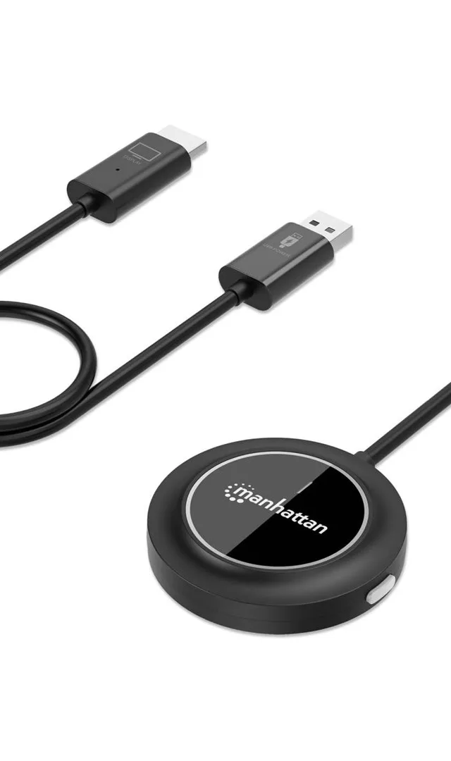 Manhattan 1080p Wireless HDMI Display Presentation Kit, 2-Piece Set with HDMI Receiver and USB-C Transmitter Dongle to Wirelessly Display a Video Signal from a Laptop/Tablet/Smartphone on an HDMI TV or Projector, Black