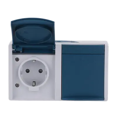 EBW-53 Steckdose M.Klappdeckel Waagerecht 2f Ocean IP44 Grau/Blau