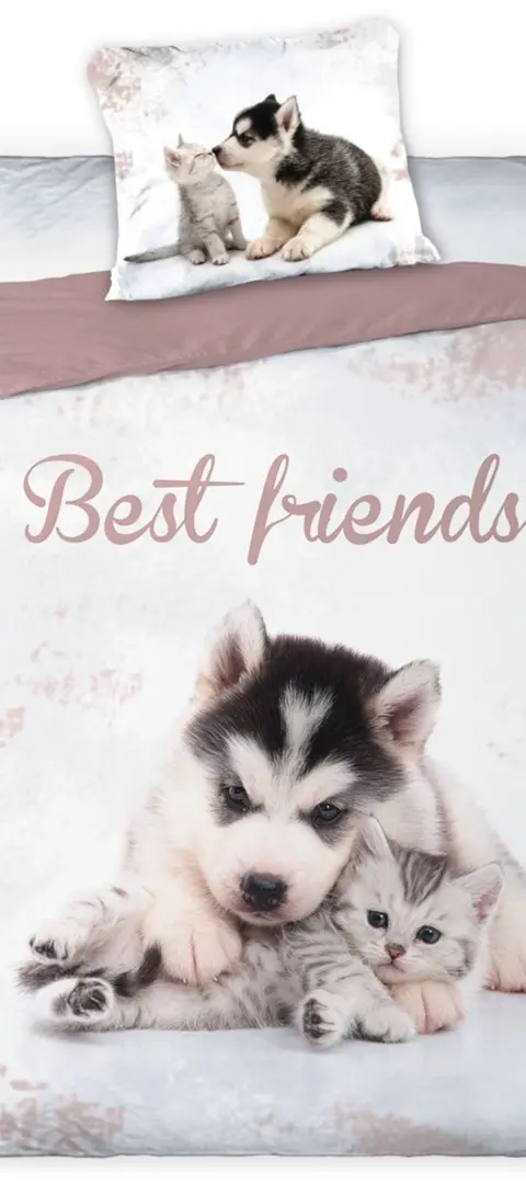 Youth Bedding 02 BEST FRIENDS DOG AND CAT Set 140x200cm Pillow 70x90cm