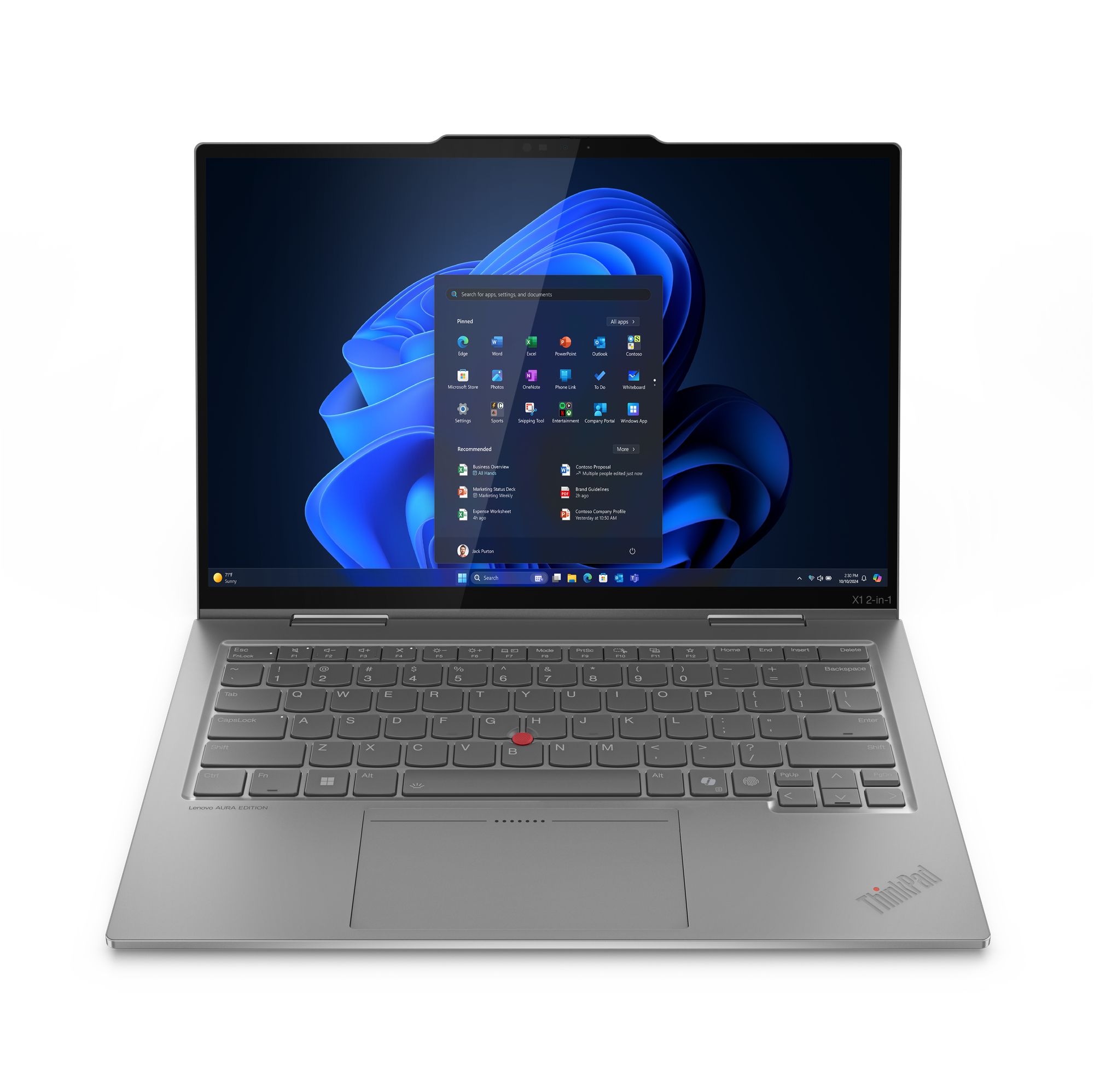 Lenovo ThinkPad X1 2-in-1 Gen 10 Aura Edition Copilot+ PC Intel Core Ultra 7 258V Hybrid (2-in-1) 35.6 cm (14") Touchscreen WUXGA 32 GB LPDDR5x-SDRAM 1 TB SSD Wi-Fi 7 (802.11be) Windows 11 Pro German Grey