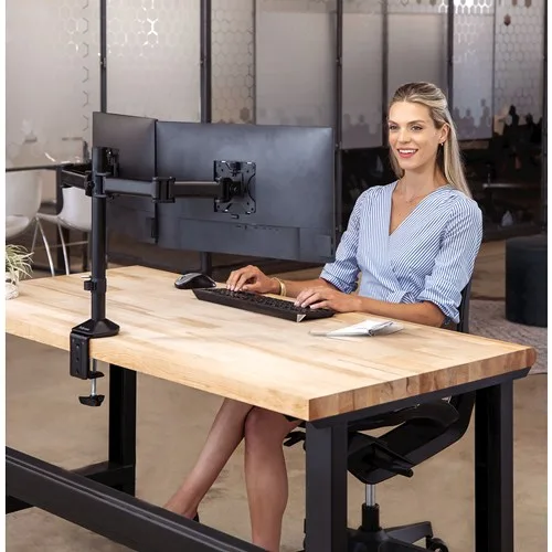 Fellowes Reflex Dual Monitor Arm - Dual Monitor Mount for 8KG 27 Inch Screens - Adjustable Monitor Desk Mount - Tilt 45° Pan 180° Rotation 360°, VESA 75 x 75/100 x 100 - Black