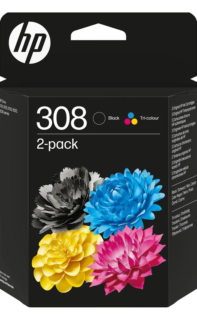 HP 308 2-Pack Black/Tri-color Original Ink Cartridge Combo