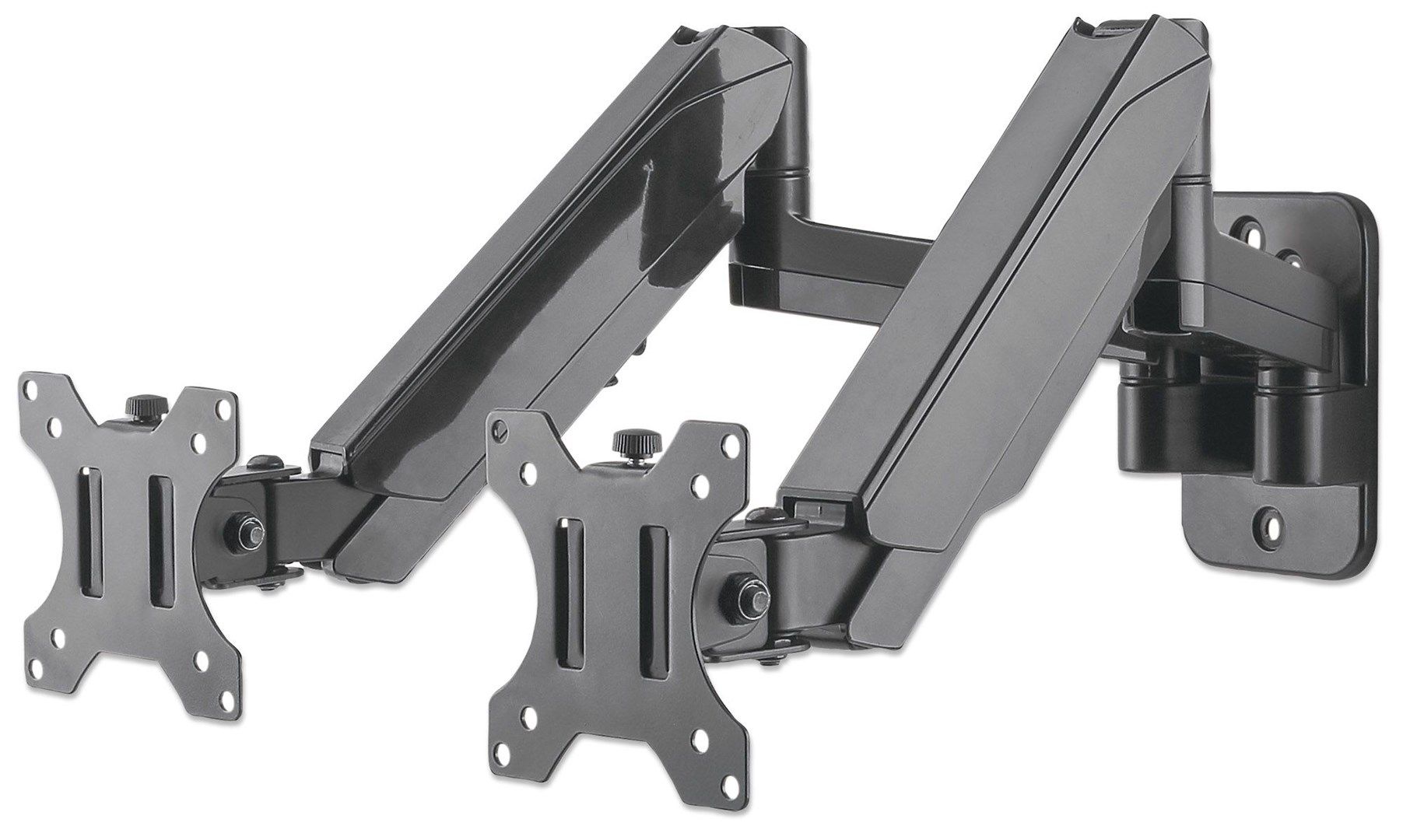 Manhattan Dual Wall Mount for TV & Monitors (Full Motion Gas Spring), For screens 17" to 32", VESA compatibility: 75x75mm and 100x100mm - check the dimensions of the four mounting holes on back of screen to ensure it fits, Max 8kg each, Black, Bracket