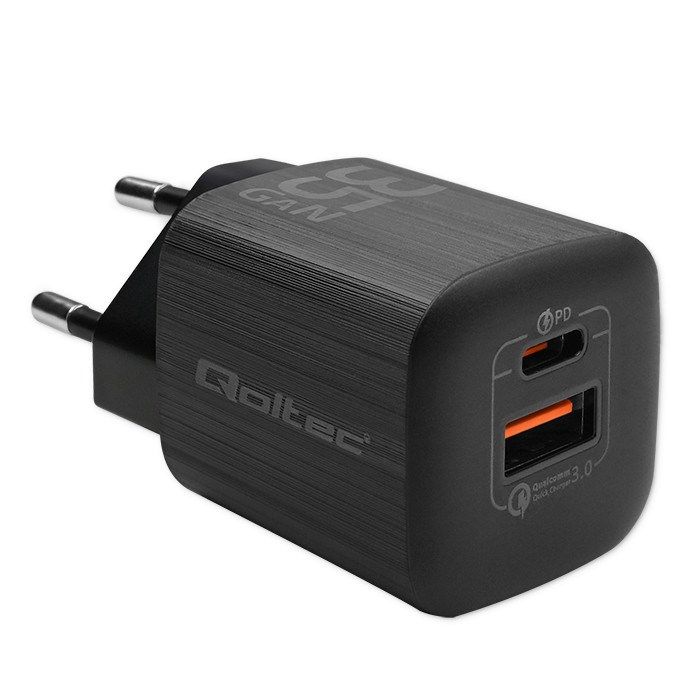 Qoltec 50764 Mobile Device Charger Laptop Portable Gaming Console Power Bank Smartphone Smartwatch Tablet Black AC Fast Charging Indoor