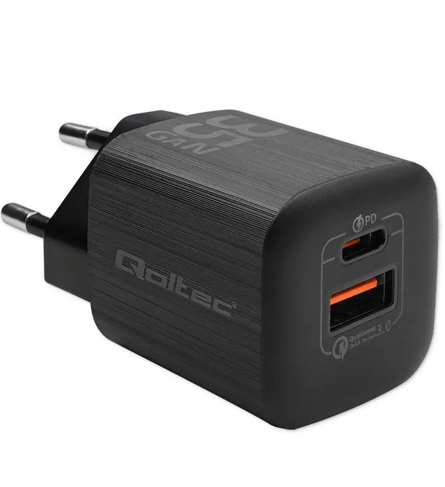 Qoltec 50764 Mobile Device Charger Laptop Portable Gaming Console Power Bank Smartphone Smartwatch Tablet Black AC Fast Charging Indoor