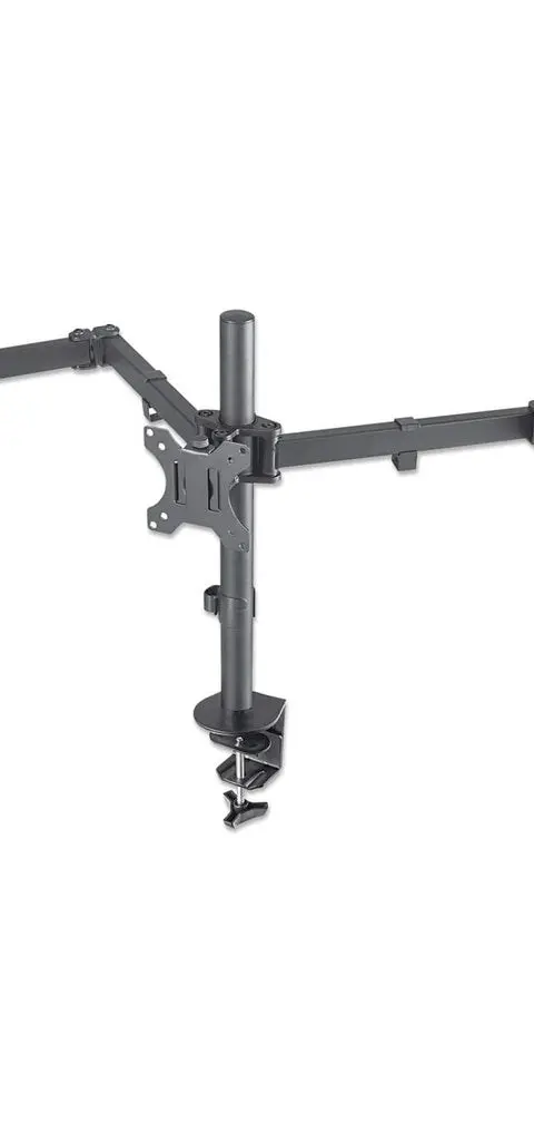 Manhattan Triple Desk Mount for TV & Monitors, For screens: 10" to 27", Clamp Assembly, VESA compatibility: 75x75 and 100x100mm - check the dimensions of the four mounting holes on back of screen to ensure it fits, Max 7kg (each), Black, Bracket, Lifetime Warranty