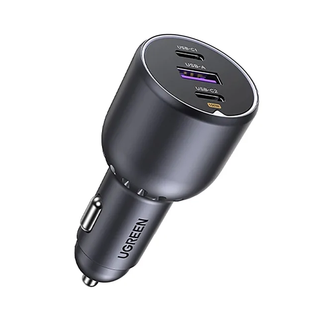 Ugreen 130W 3-Port Fast Car Char gray Headphones, Mobile computer, Mobile phone, Laptop, Power bank, Telephone Grey Cigar lighter Auto