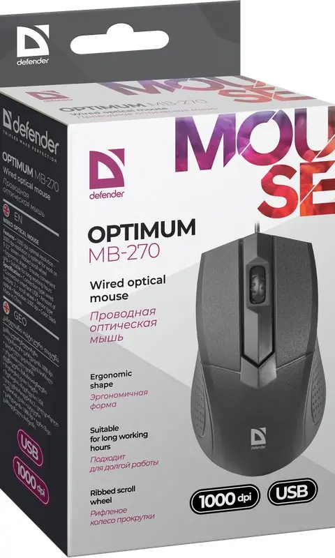 Defender Optimum MB-270 mouse Office Right-hand USB Type-A Optical 1000 DPI
