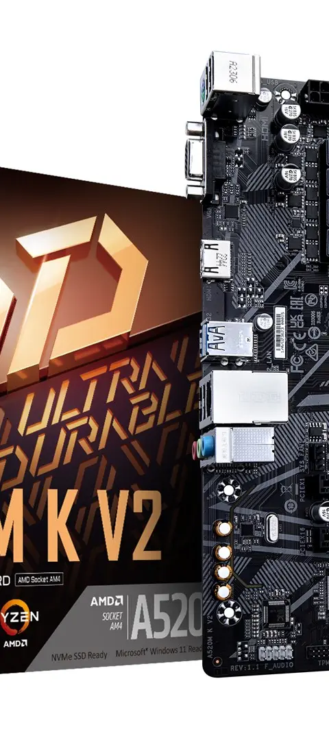 GIGABYTE A520M K V2 Motherboard - Supports AMD Ryzen 5000 Series AM4 CPUs, up to 5100MHz DDR4 (OC), PCIe Gen3 x4 M.2, GbE LAN, USB 3.2 Gen 1