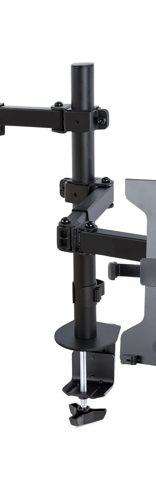 StarTech.com Monitor Arm with VESA Laptop Tray, For a Laptop (4.5kg/9.9lb) and a Single Display up to 32" (8kg/17.6lb), Black, Vented Tray, Adjustable Laptop Arm Mount, C-clamp/Grommet Mount