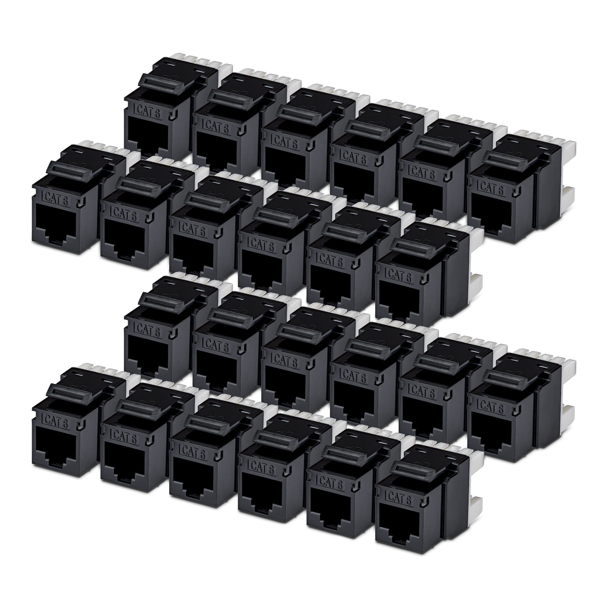 StarTech.com Cat6 Keystone Jack, 24-Pack RJ45 Ethernet Keystone Jacks, UTP Cat6 Wall Jack, 180-Degree 110 Punch Down, Black