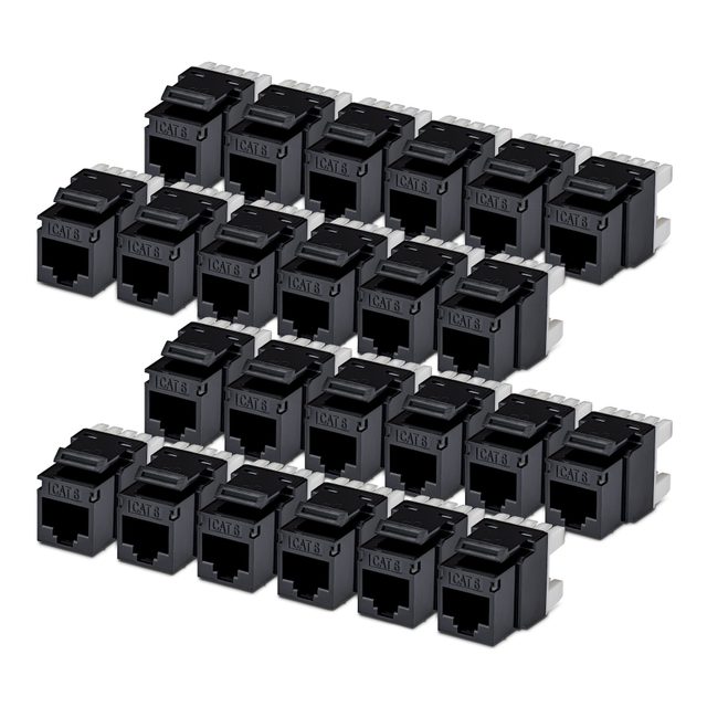 StarTech.com Cat6 Keystone Jack, 24-Pack RJ45 Ethernet Keystone Jacks, UTP Cat6 Wall Jack, 180-Degree 110 Punch Down, Black