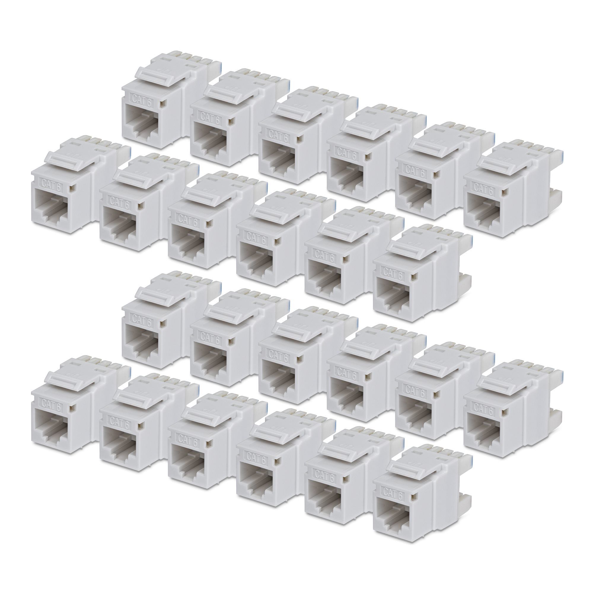 StarTech.com Cat6 Keystone Jack, 24-Pack RJ45 Ethernet Keystone Jacks, UTP Cat6 Wall Jack, 180-Degree 110 Punch Down, White