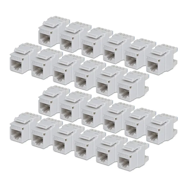 StarTech.com Cat6 Keystone Jack, 24-Pack RJ45 Ethernet Keystone Jacks, UTP Cat6 Wall Jack, 180-Degree 110 Punch Down, White