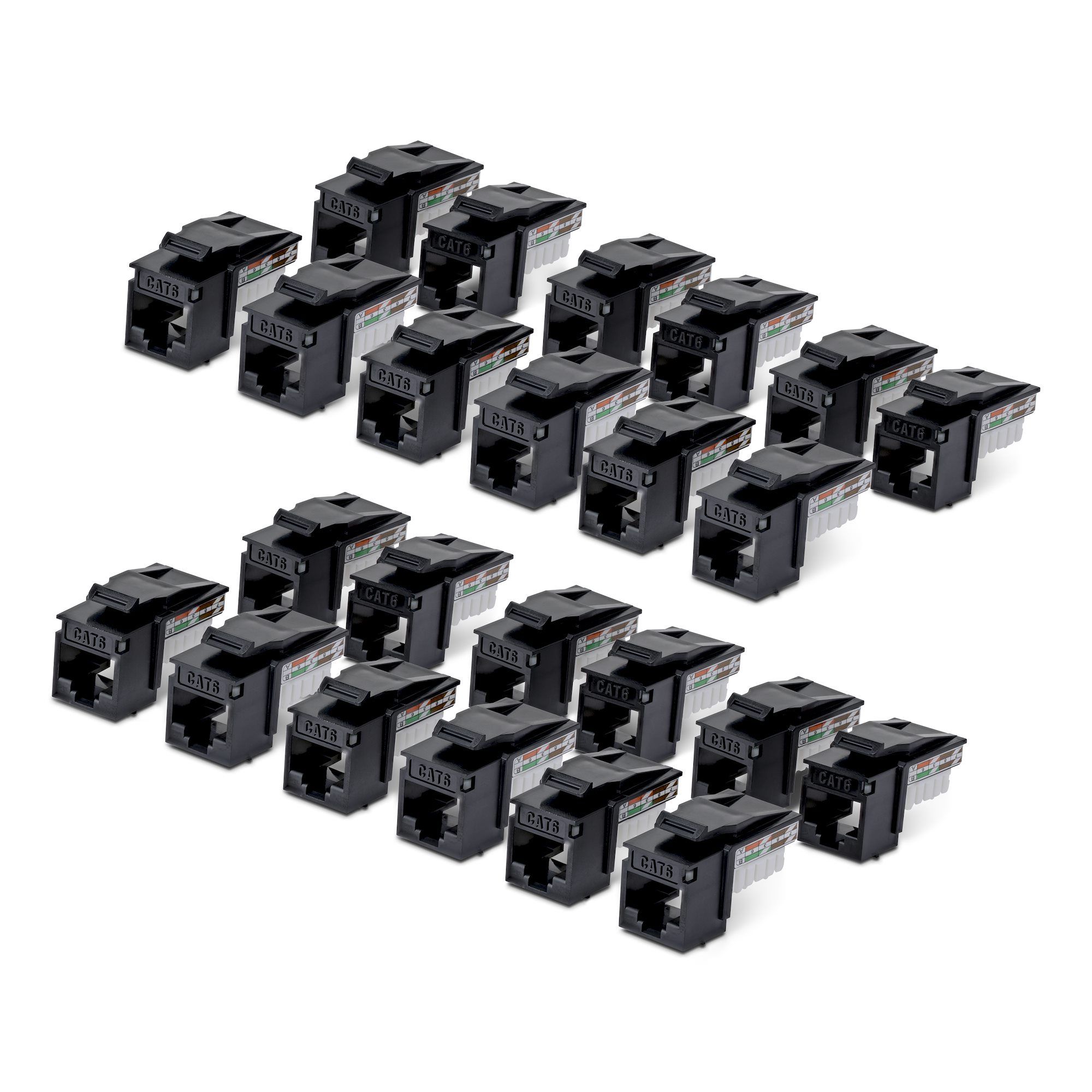 StarTech.com Cat6 Keystone Jack, 24-Pack RJ45 Ethernet Keystone Jacks, UTP Cat6 Wall Jack, 90-Degree 110 Punch Down, Black