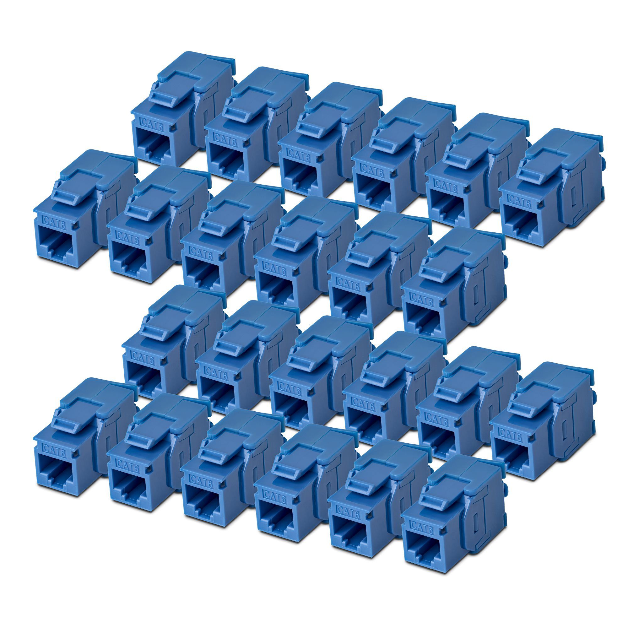 StarTech.com Cat6 Keystone Jack, 24-Pack RJ45 Ethernet Keystone Jacks, UTP Cat6 Wall Jack, 180-Degree Toolless, Blue