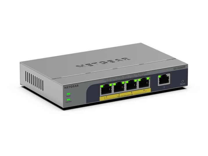 NETGEAR GS105EPP Unmanaged Gigabit Ethernet (10/100/1000) Power over Ethernet (PoE) Desktop/Wall-Mounting Grey