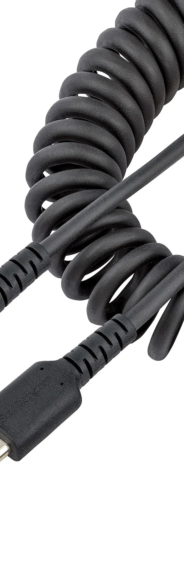 StarTech.com 20in (50cm) USB C Charging Cable, Coiled Heavy Duty Fast Charge & Sync USB-C Cable, USB 2.0 Type-C Cable, Rugged Aramid Fiber, Durable Male to Male USB Cable, Black