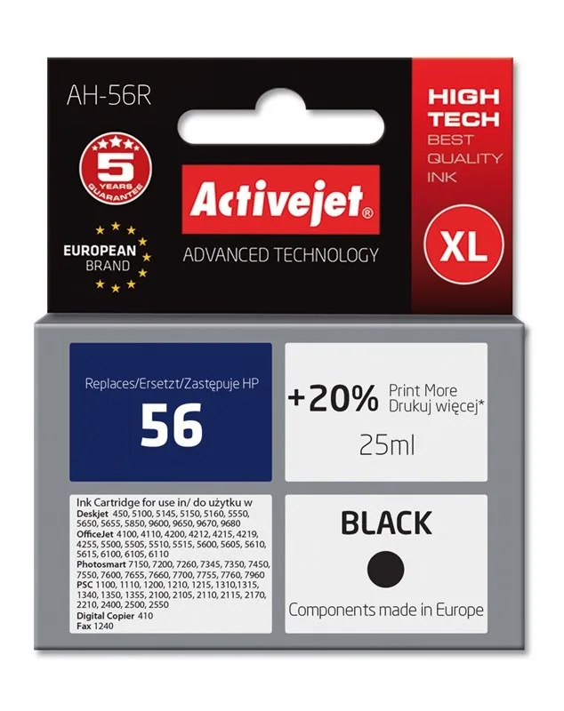 Activejet AH-56R ink (replacement for HP 56 C6656A; Premium; 25 ml; black)