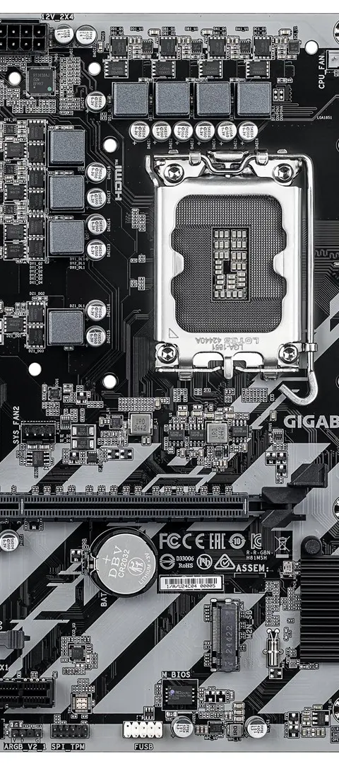 GIGABYTE H810M S2H Motherboard - Intel Core Ultra (Series 2) CPUs, 4+1+2 Phases VRM, up to 6400MHz DDR5, 1xPCIe 4.0 M.2, 1GbE LAN, USB 3.2 Gen 1