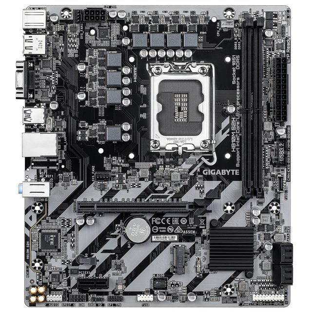 GIGABYTE H810M S2H Motherboard - Intel Core Ultra (Series 2) CPUs, 4+1+2 Phases VRM, up to 6400MHz DDR5, 1xPCIe 4.0 M.2, 1GbE LAN, USB 3.2 Gen 1