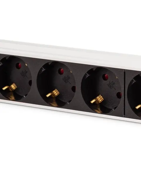 Multiple socket outlet with aluminum profile, 9-way socket outlet with earthing contact, 2 m supply cable, IEC C20 plug