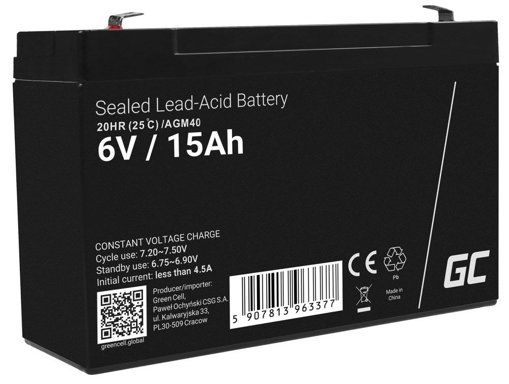 Green Cell AGM40 UPS battery VRLA AGM 6 V 15 Ah