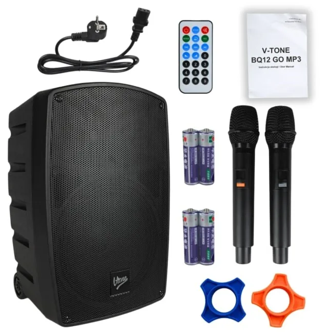 V-TONE BQ12 GO MP3 - Active 8 Battery-Powered Speaker With Wireless Microphone And Remote Control Black