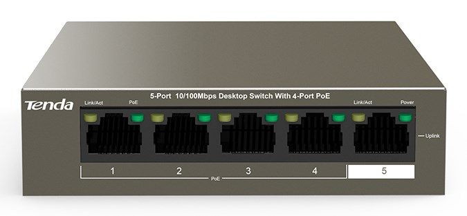 Tenda TEF1105-4-63W network switch Unmanaged Fast Ethernet (10/100) Power over Ethernet (PoE) Desktop/Wall-Mounting Grey