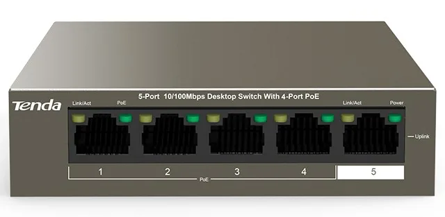 Tenda TEF1105-4-63W network switch Unmanaged Fast Ethernet (10/100) Power over Ethernet (PoE) Desktop/Wall-Mounting Grey