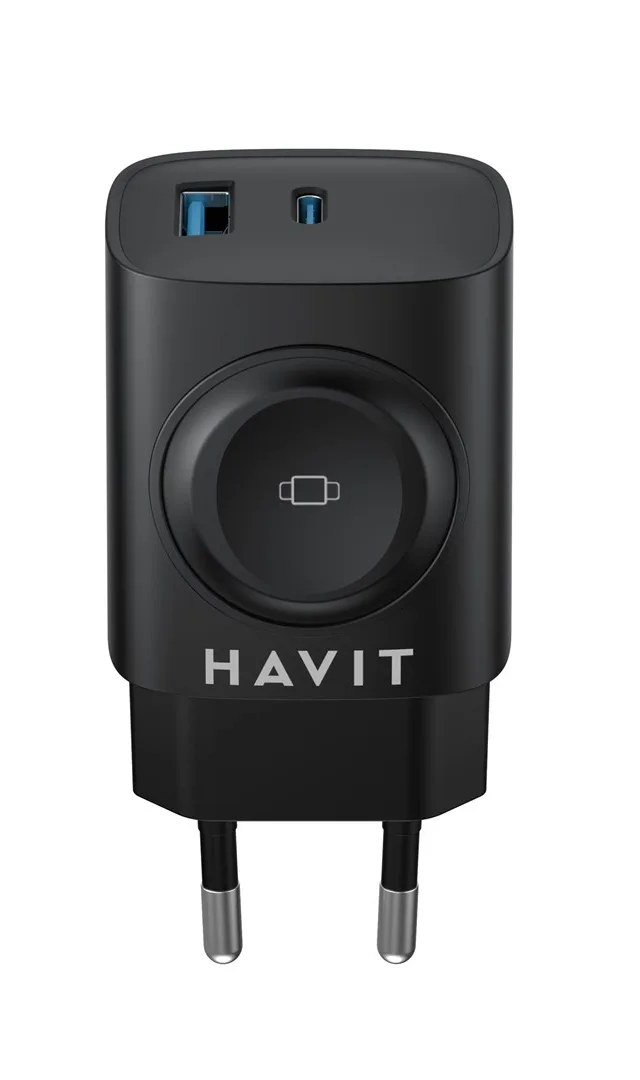 Havit UC132 EU - GaN 22 W dual-port charger with wireless charging option, black