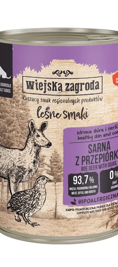 WIEJSKA ZAGRODA Forest Flavours Roe Deer With A Quail - Wet Dog Food - 400g