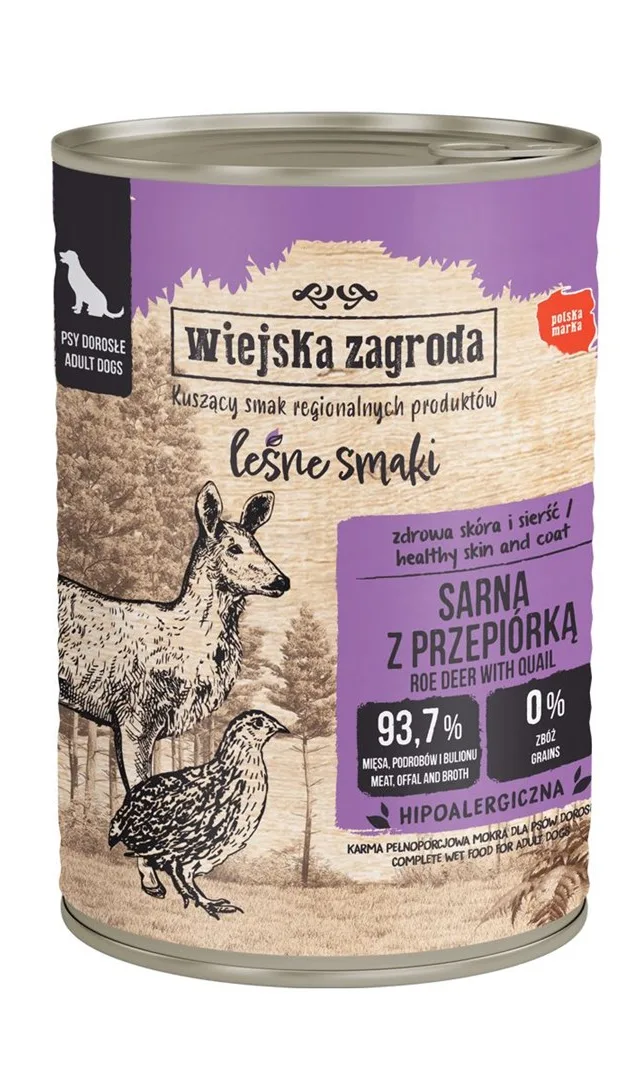 WIEJSKA ZAGRODA Forest Flavours Roe Deer With A Quail - Wet Dog Food - 400g