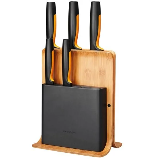Fiskars 1057552 Knife Block Slot Knife Block Bamboo Plastic Stainless Steel Wood