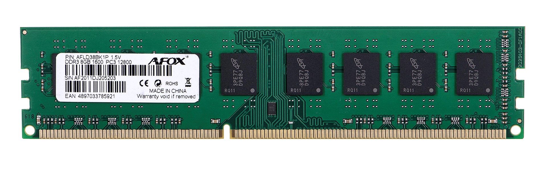 AFOX DDR3 8G 1600 UDIMM memory module 8 GB 1 x 8 GB 240-pin DIMM