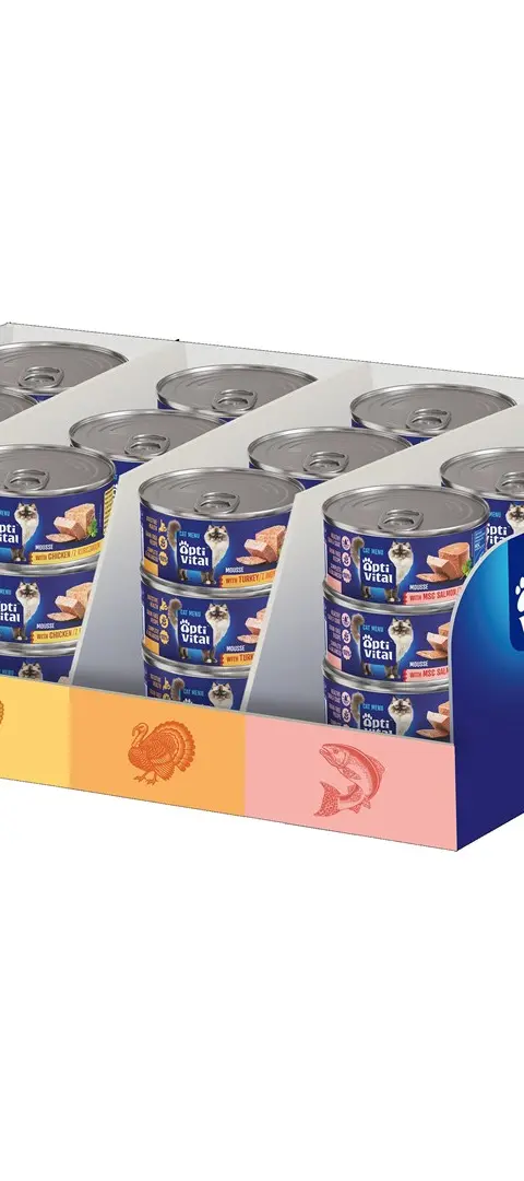OPTIVITAL Mixcase Beef Chicken Turkey Salmon - Wet Cat Food - 36x85g