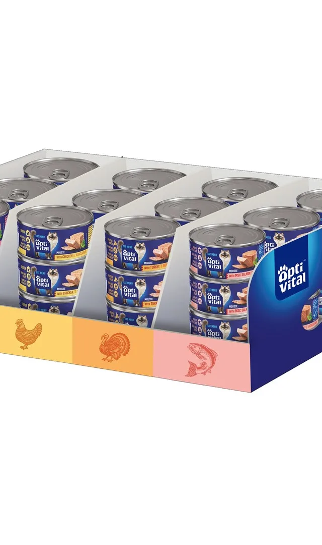 OPTIVITAL Mixcase Beef Chicken Turkey Salmon - Wet Cat Food - 36x85g