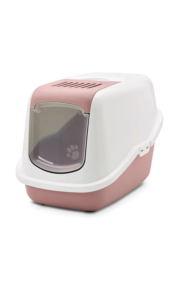 SAVIC Nestor White-Pink - Covered Cat Litter Box - 56x39x38.5 Cm - 1 Pc