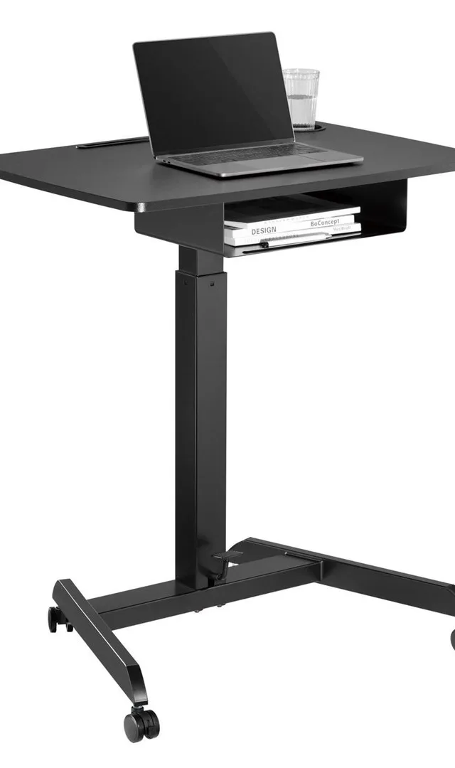 Maclean Desk Laptop Table Height Adjustable With Drawer Black For Sitting Work Max Height 113cm - 8kg Max M