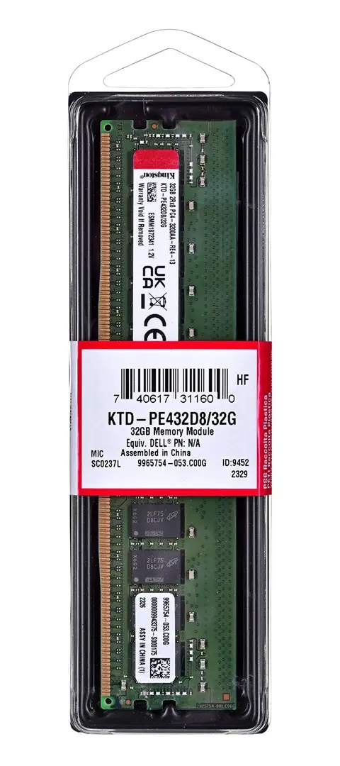 Kingston Technology KTD-PE432D8/32G memory module 32 GB 1 x 32 GB DDR4 3200 MT/s 288-pin DIMM ECC