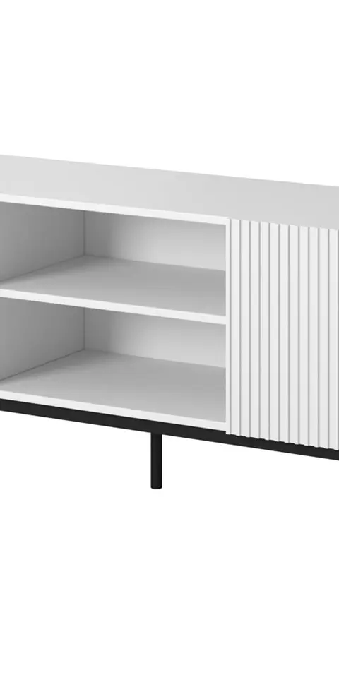 PAFOS RTV Cabinet On Black Steel Frame 150x40x60 Cm White Matt