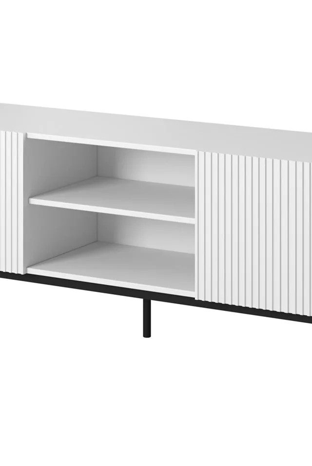 PAFOS RTV Cabinet On Black Steel Frame 150x40x60 Cm White Matt