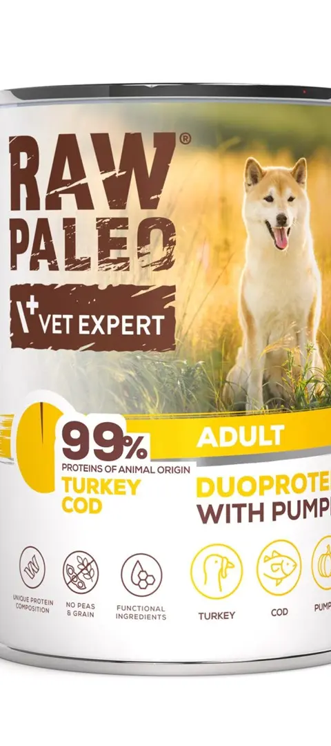 VETEXPERT Raw Paleo Duoprotein Turkey Cod Adult - Wet Dog Food - 400g