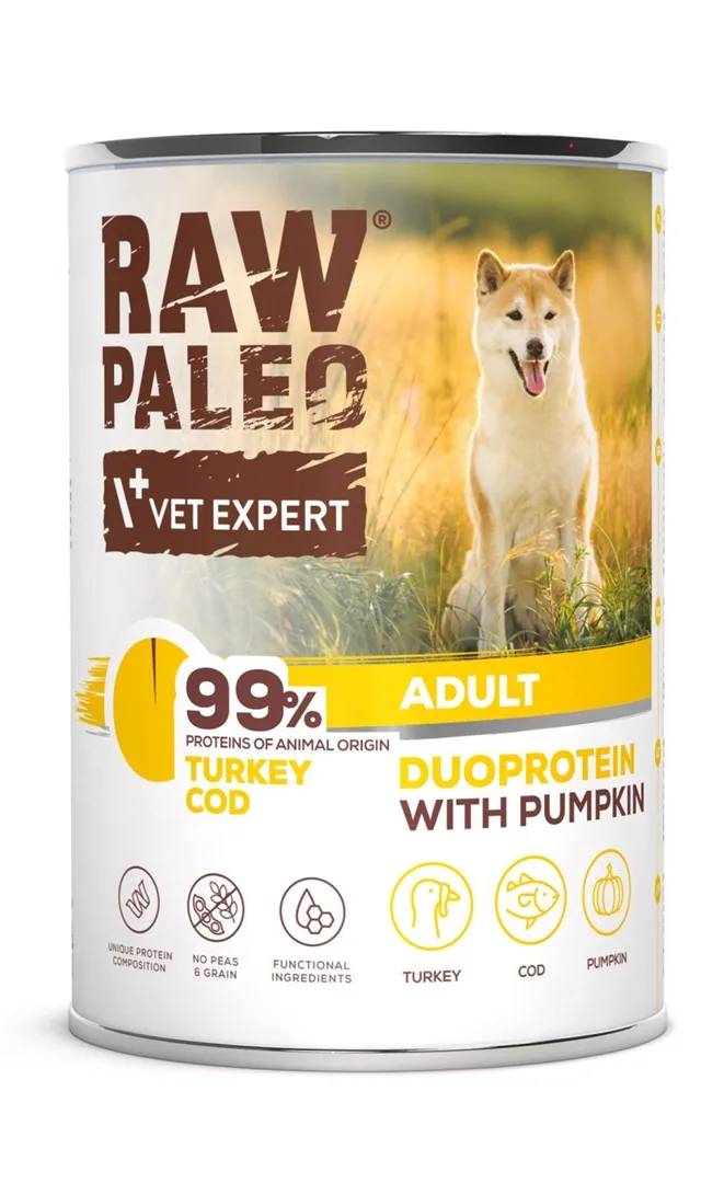 VETEXPERT Raw Paleo Duoprotein Turkey Cod Adult - Wet Dog Food - 400g