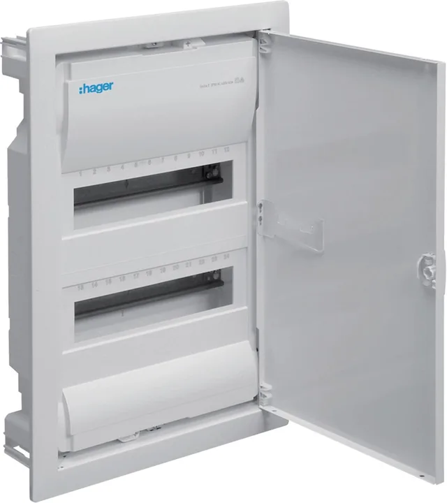 Flush-mounted cabinet with metal door, 2 rows