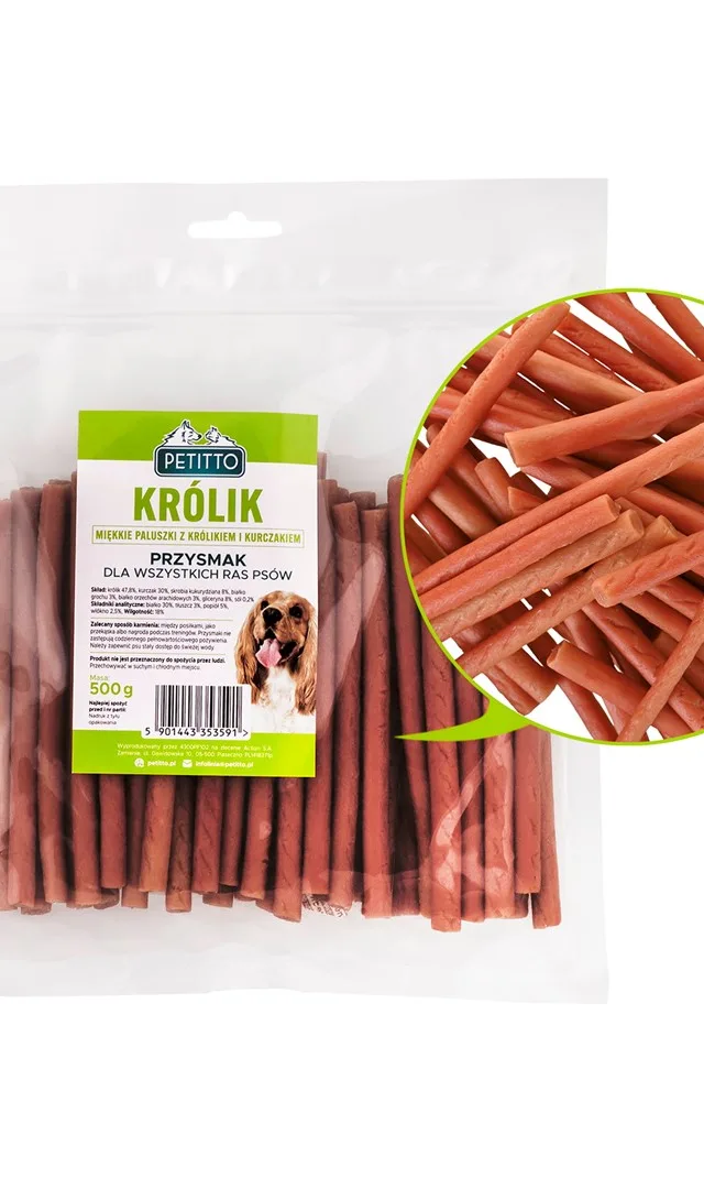 PETITTO Soft Rabbit Fingers - Dog Treat - 500g