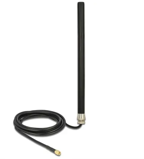 DELOCK LTE UMTS GSM Antenna SMA Plug 3 DBi Omnidirektional Starr Mit Anschlusskabel RG-58 3m Wandmontage Outdoor Black