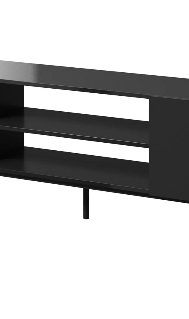 RTV SLIDE 200K Cabinet On Black Steel Frame 200x40x57 Cm All In Gloss Black