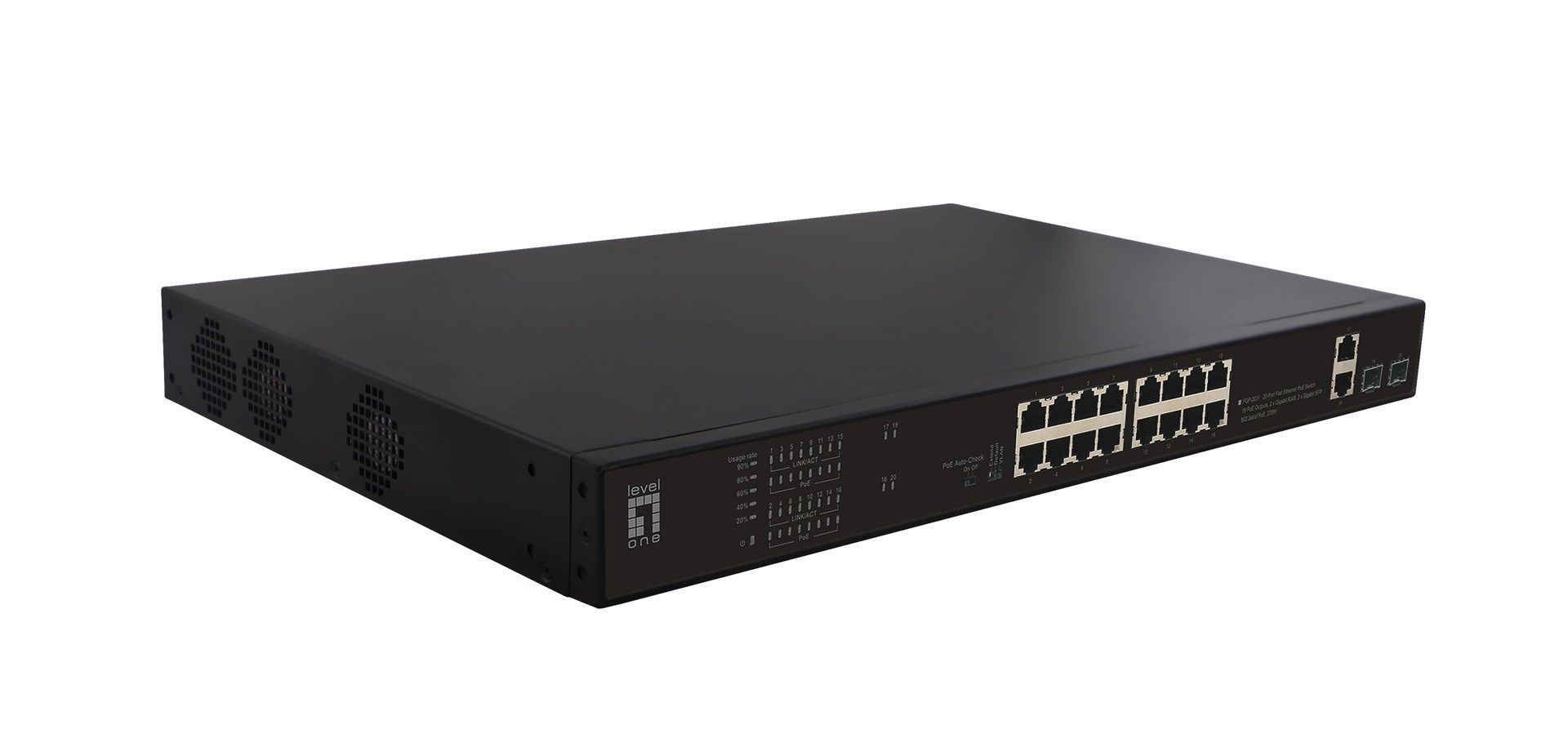 Switch 16x FE FGP-2031 2xGE 2xGSFP 19" 270W 16xPoE